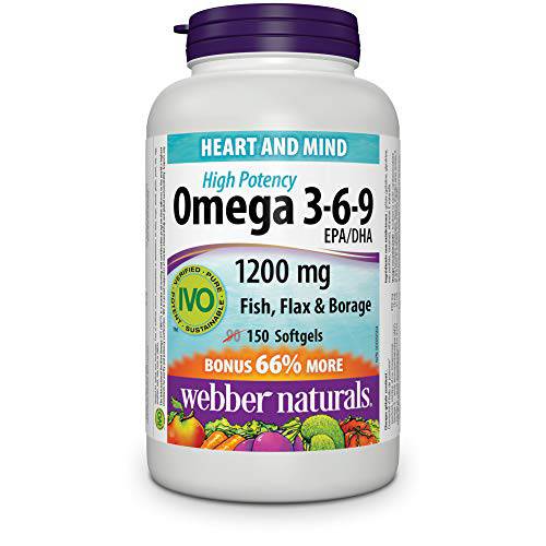 Webber Naturals® Omega 3-6-9 High Potency Fish, Flax & Borage, 1200 mg - Zecoya