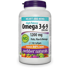 Webber Naturals® Omega 3-6-9 High Potency Fish, Flax & Borage, 1200 mg - Zecoya