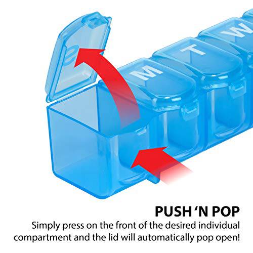 Ezy Dose Weekly (7-Day) Push N' Pop Pill Planner (Large)│ Organize Pills and Vitamins│ Easy to Open