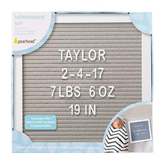 Pearhead 10" x 10" Gray Felt Letterboard Set, Includes 292 White Letters, Perfect Message Board for Home or Rustic Nursery, or use for Baby Announcement