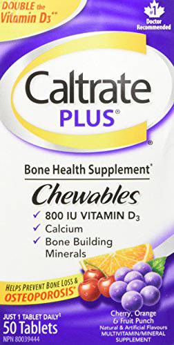 Caltrate Plus Chewables Calcium & Vitamin D3 Bone Health Supplement Tablets, 50 Count