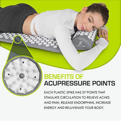 ProsourceFit Acupressure Mat and Pillow Set for Back/Neck Pain Relief and Muscle Relaxation, Grey