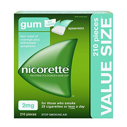 Nicorette Gum, Nicotine 2 Mg, Spearmint Flavour, Quit Smoking Aid And Smoking Cessation Aid, 210 Count