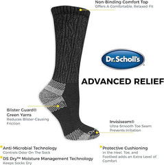 Dr. Scholl's Women's Advanced Relief Blisterguard Socks - 2 & 3 Pair Packs - Non-Binding Cushioned Moisture Management, Black - Knee High (2 Pairs), 4-10