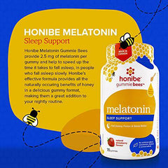 Honibe Melatonin Sleep Support Gummies | Honey-Based Gummies Made in Canada | Nighttime Sleep Aid | Natural Sleep Aid to Help Relieve Stress | Melatonin Gummies to Help Support a Healthy Sleep Aid | Sleep Gummies | 70 gummies