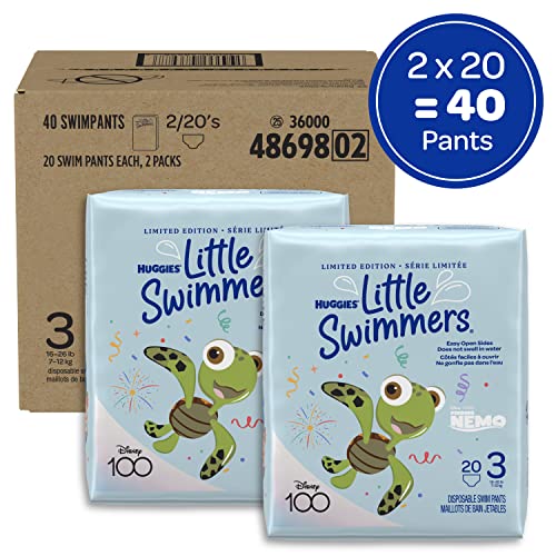 HUGGIES Disposable Swim Diapers - Size 3 Small, Huggies Little Swimmers, 40 ct