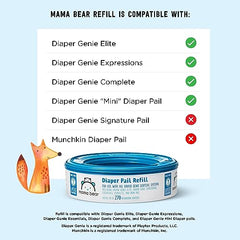 Mama Bear Diaper Pail Refills for Diaper Genie Pails, 270 Count (Pack of 8)