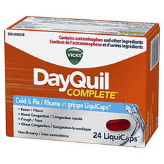 Vicks DayQuil Complete Cold and Flu Medicine, Cough Suppressant, Nasal Decongestant, Fever Reducer, Non-Drowsy Formula, 24 Liquid Capsules