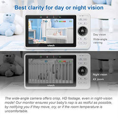 VTech VM901-1W WiFi Video Baby Monitor with Free Live Remote Access, White, 1080p Full HD Camera, 5" Screen, Pan Tilt Zoom, HD Night Vision, 2-Way Audio Talk, White, 1 Count