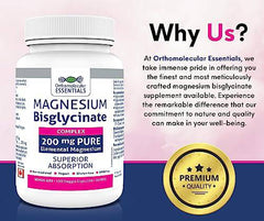 Orthomolecular Essentials - Magnesium Bisglycinate Complex 200mg, 130 Veggie Caps - Elemental Magnesium for Sleep and Anxiety - Bone Health and Muscle Cramp Relief - Calm Magnesium Complex Supplement