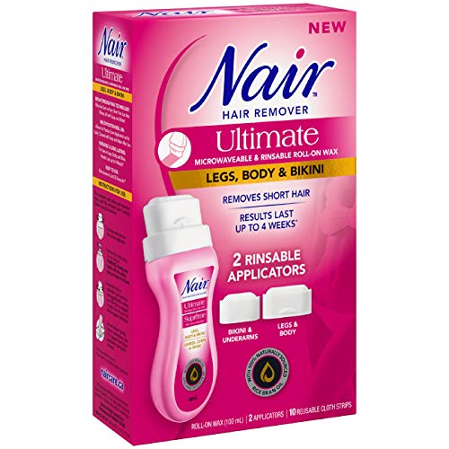 Nair Ultimate Roll-On Wax, Microwavable and Rinsable, For Legs, Body and Bikini, made with Rice Bran Oil, 100ml + 2 Applicators