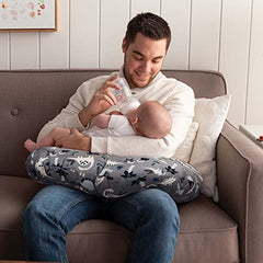 Boppy Original Support Nursing Pillow, Gray Dinosaurs, Ergonomic Breastfeeding, Bottle Feeding, and Bonding, with Hypoallergenic Fiber Fill, with Removable Cover, Machine Washable