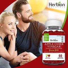 Herbion Naturals Apple Cider Vinegar Gummy with Folic Acid, Pomegranate, Beetroot & vitamin B12, source of Antioxidants to maintain Good Health & Metabolism, 60 Pectin Gummies for Adults, Apple Flavour