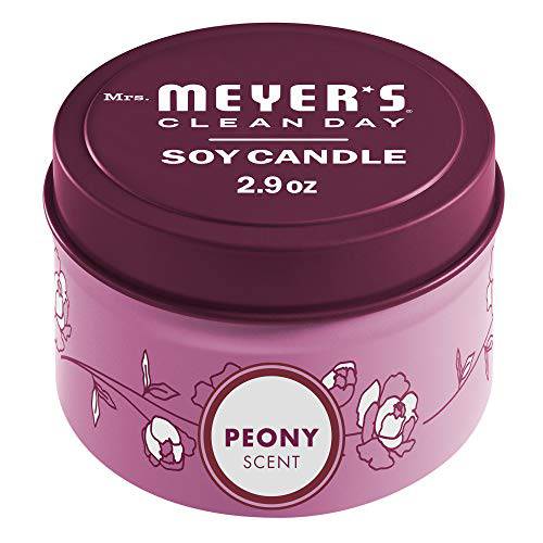 Mrs. Meyers Clean Day Scented Soy Tin Candle, 12 Hour Burn Time, Made with Soy Wax and Essential Oils, Peony, 2.9 oz