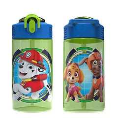 Zak Designs PAW Patrol Kids Water Bottle with Spout Cover and Built-in Carrying Loop, Durable Plastic, Leak-Proof Water Bottle Design for Travel (16 oz, Non-BPA, Marshall)