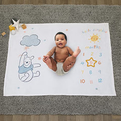 Disney Winnie the Pooh White, Yellow, and Aqua Super Soft Milestone Baby Blanket