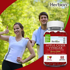 Herbion Naturals Apple Cider Vinegar Gummy with Folic Acid, Pomegranate, Beetroot & vitamin B12, source of Antioxidants to maintain Good Health & Metabolism, 60 Pectin Gummies for Adults, Apple Flavour