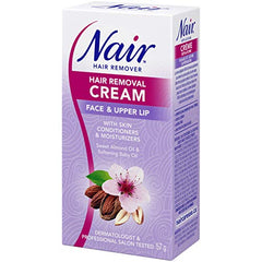 Nair Hair Removal Cream for Face & Upper Lip with Sweet Almond Oil and Baby Oil, 57-g