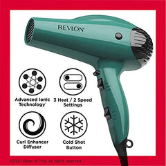 Revlon Volume Booster Hair Dryer | 1875W for Voluminous Lift and Body, (Green)