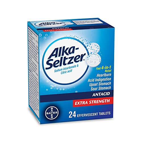 Alka-Seltzer Antacid Heartburn Relief Effervescent Tablets - Extra Strength Antacid Tablets For Heartburn, Acidity, Upset Stomach, Sodium Bicarbonate And Citric Acid, 24 Effervescent Tablets