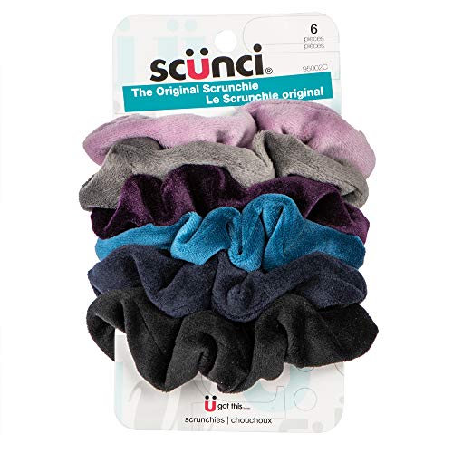 Scunci 6pc Velour hair scrunchies, assorted Rich Dark Colours