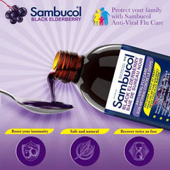 Sambucol Black Elderberry Anti-Viral Flu Care Syrup | Quickly Relieves Cold & Flu Symptoms | Immune Support & Antioxidant | Ideal for Families | 500 mL