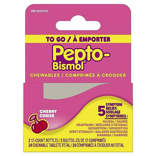 Pepto To Go, Upset Stomach Relief, Diarrhea Relief, Heartburn, Nausea, Indigestion, Upset Stomach, Cherry Flavour, 24 Count