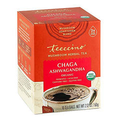 Teeccino Mushroom Adaptogen Tea – Chaga Ashwagandha French Roast Herbal Tea with Wild-Harvested Chaga Mushrooms & Ayurvedic Ashwagandha Root for Immune Support, 10 Tea Bags