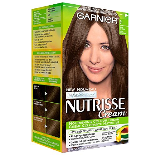 Garnier Nutrisse Cream, Permanent Hair Colour, 51 Medium Ash Brown, 100% Grey Coverage, Nourished Hair Enriched With Avocado Oil, 1 Application