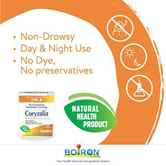 Boiron Coryzalia for colds and cold symptoms, 60 Tablets. Chewable Tablets for nasal congestion, runny nose, rhinitis. Non-drowsy Cold Medicine