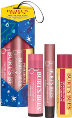 Burt's Bees Mistletoe Kiss Gift Set, Holiday Gift, 3 Lip Products, Pomegranate Moisturizing Lip Balm, Peony Lip Shimmer and Hibiscus Tinted Lip Balm, 3 Assorted Products