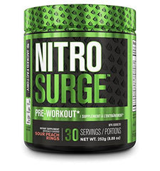 NITROSURGE Pre Workout Supplement - Endless Energy, Instant Strength Gains, Clear Focus, Intense Pumps - Nitric Oxide Booster & Preworkout Powder with Beta Alanine - 30 Servings, Sour Peach Rings