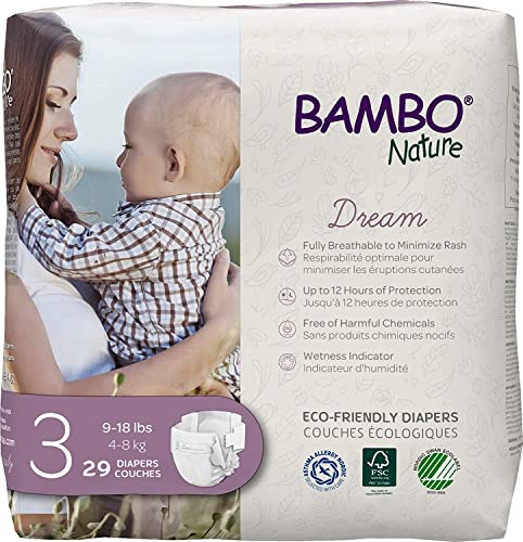 Bambo Nature Premium Eco-Friendly Baby Diapers, Size 3 (9-18 Lbs), 29 count, white