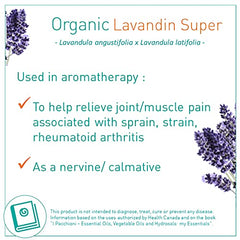 Puressentiel Lavandin Super Organic Essential Oil - Used in aromatherapy as a calmative - Helps relieve muscle pain - 100% pure and natural - 10ml