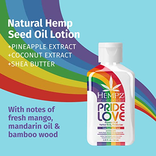 HEMPZ Body Lotion - Pride Love Passionfruit Limited Edition Mini Daily Moisturizing Cream, Shea Butter, Coconut Hand Cream - Skin Care Products, Hemp Seed Oil - Travel Size 2.25 Fl Oz