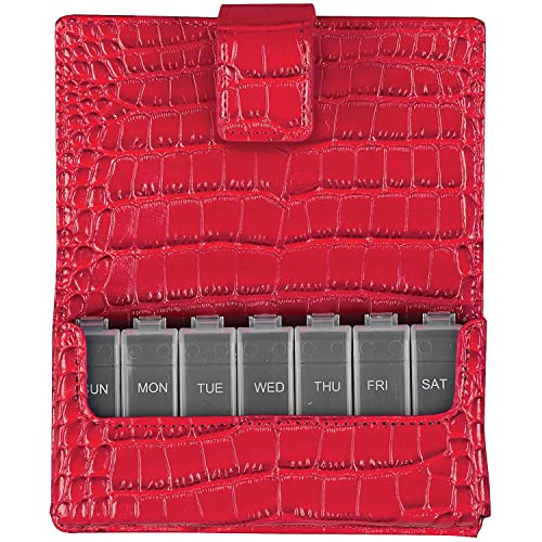 HealthSmart 640-8224-0004 Travel Pill Case 7 Day Pill Planner Organizer, Red Crocodile