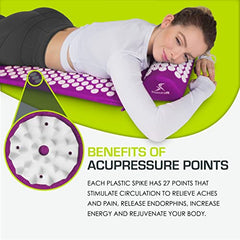 ProsourceFit Acupressure Mat and Pillow Set for Back/Neck Pain Relief and Muscle Relaxation, Purple