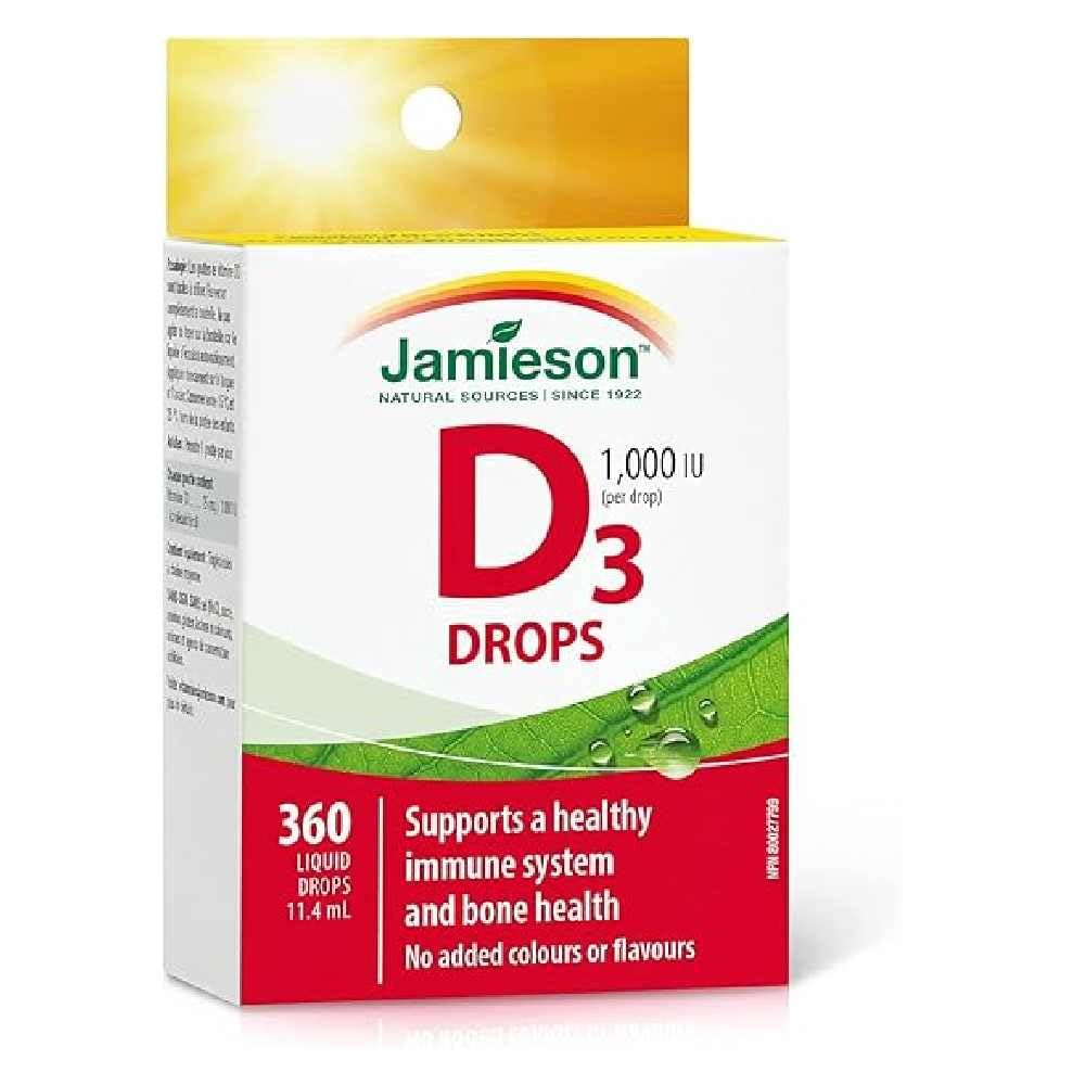 Jamieson Vitamin D3 1,000 IU Drops, black, 11.4 ml (Pack of 1)