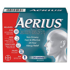 Aerius Allergy Medicine, Fast Relief, 24-Hour, Non-Drowsy, 15 Symptoms, 30 Tablets