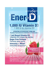 Ener-D Sugar Free Raspberry Multivitamin Drink Mix, 1000 IU Vitamin D, Zinc, Non-GMO, Vegan, Real Fruit Juice Powders, Natural Immunity Support, Electrolytes, Gluten Free, 1-Pack of 24