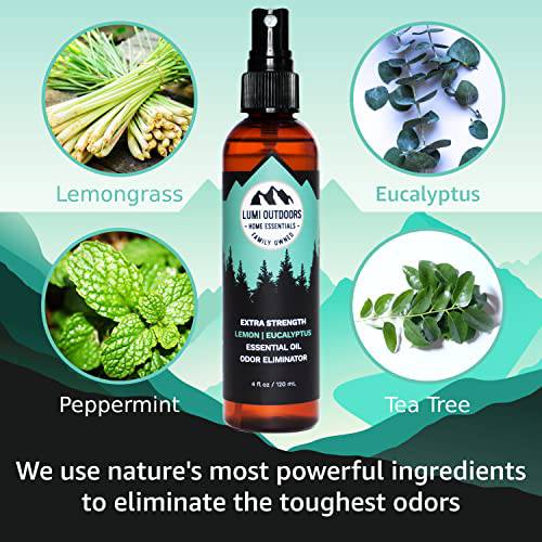 Lumi Outdoors Natural Shoe Deodorizer Spray & Odor Eliminator - Extra Strength Eucalyptus Lemongrass