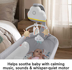 Fisher-Price Rainbow Showers Bassinet to Bedside Mobile, tabletop soother and nursery sound machine for newborn baby to toddler, Multicolor, HBP40