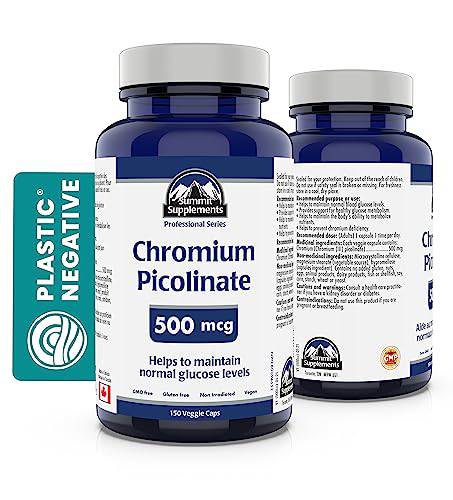 Chromium Picolinate 500mcg, 150 Caps - Glucose and Blood Sugar Support Supplement - Muscle Mass and Metabolism Support - An alternative to berberine - 3rd Party Tested - Formulated & Made in Canada