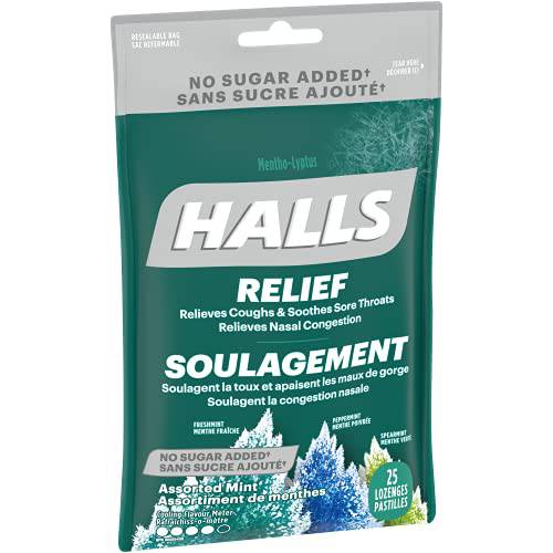 HALLS Mentho-Lyptus No Sugar Added Assorted Mint Bag 25 Lozenges