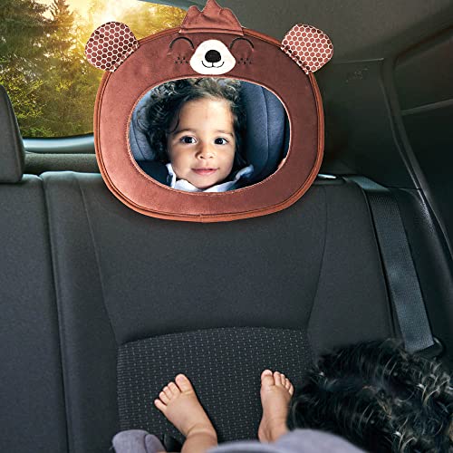 Diono Easy View Bear Character Baby Car Mirror, Safety Car Seat Mirror for Rear Facing Infant, Fully Adjustable, Wide Crystal Clear View, Shatterproof, Crash Tested