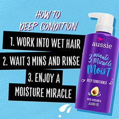 Aussie Deep Conditioner for Dry Hair with Avocado and Jojoba Oil, 3 Minute Miracle Moist, Paraben Free, Triple Pack (1,475 mL Total)