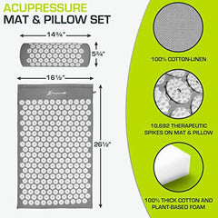 ProsourceFit Acupressure Mat and Pillow Set for Back/Neck Pain Relief and Muscle Relaxation, Grey