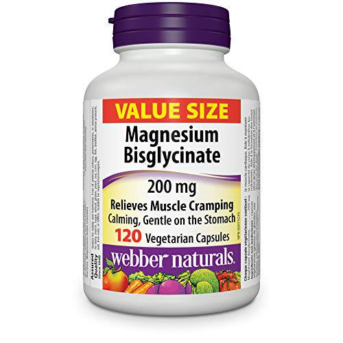 Webber Naturals Magnesium Bisglycinate 200 mg, 120 Capsules, Supports Bone and Muscle Functions, Vegan - Zecoya