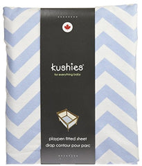 Kushies Pack N Play Playard Sheet, Soft 100% breathable cotton flannel, Made in Canada, Blue Chevron