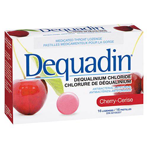 Dequadin Medicated Throat Lozenges - Cherry | Provides Antibacterial & Antifungal Relief From Sore Throat & Mouth Sores | 16 Count